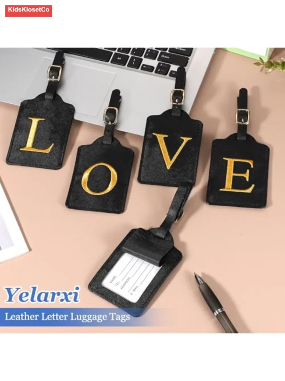 PU Leather Personalized Initial Luggage Tags with Privacy Card, 2 Pack for